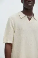 Clay Textured Johnny Collar Shirt(Cream,S)