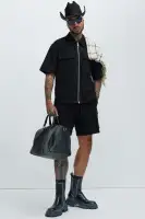 Lewis Zip Up Shirt(Black,S)