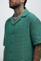 Dimensional Textured Button Up Shirt(Green/combo,S)