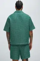 Dimensional Textured Button Up Shirt(Green/combo,S)
