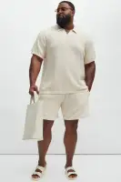 Clay Textured Johnny Collar Shirt(Cream,S)