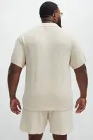 Clay Textured Johnny Collar Shirt(Cream,S)