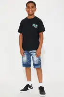 Mini Young And Free Moto Denim Shorts(Blue,4)
