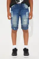 Mini Acid Wash Denim Distressed Moto Shorts