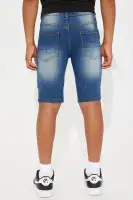 Mini Acid Wash Denim Distressed Moto Shorts(Medium Wash,4)