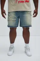 Lonely Road Relaxed Denim Shorts(Medium Wash,30)