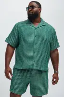 Dimensional Textured Button Up Shirt(Green/combo,S)