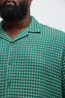 Dimensional Textured Button Up Shirt(Green/combo,S)