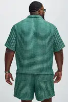 Dimensional Textured Button Up Shirt(Green/combo,S)