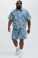 Inspired Jacquard Denim Shirt (Light Wash,S)