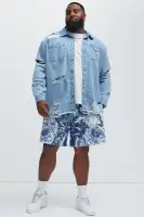 Essential Distressed Denim Woven Top(Light Wash,S)