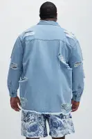 Essential Distressed Denim Woven Top(Light Wash,S)