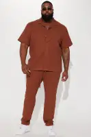 Dean Textured Short Sleeve Button Up Shirt(Chocolate,S)