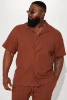 Dean Textured Short Sleeve Button Up Shirt(Chocolate,S)