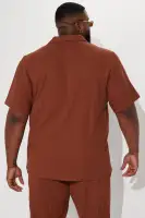 Dean Textured Short Sleeve Button Up Shirt(Chocolate,S)