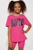 Mini Chelsea Extra Boujee Biker Short Set(Pink,4/5)