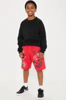 Mini Never Give Up Fleece Shorts(Red/combo,5)