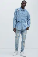 Essential Distressed Denim Woven Top(Light Wash,S)