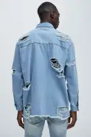 Essential Distressed Denim Woven Top(Light Wash,S)