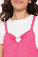 Mini You Have My Heart Short Sleeve Romper(Fuchsia,4/5)