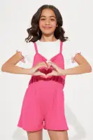 Mini You Have My Heart Short Sleeve Romper(Fuchsia,4/5)