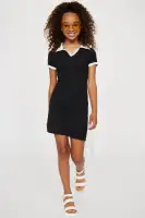 Mini Preppy Girl Collared Dress(Black/White,7)