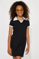 Mini Preppy Girl Collared Dress(Black/White,7)