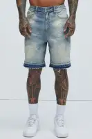 Splatter Skate Relaxed Denim Shorts(Medium Wash,30)