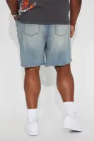Mike Relaxed Denim Shorts(Medium Wash,30)