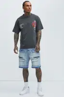 Washed Utility Relaxed Denim Shorts(Medium Wash,30)