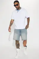 Mike Relaxed Denim Shorts(Medium Wash,30)