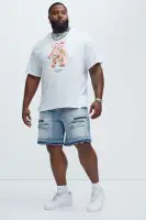 Washed Utility Relaxed Denim Shorts(Medium Wash,30)