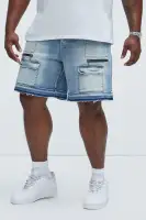 Washed Utility Relaxed Denim Shorts(Medium Wash,30)