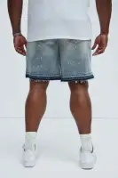 Splatter Skate Relaxed Denim Shorts(Medium Wash,30)
