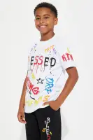 Mini Drip King Graffiti Fleece Jogger Set(White/Black,4)