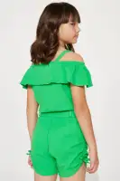 Mini Cotton Gauze Cold Shoulder Romper(Kelly Green,4)