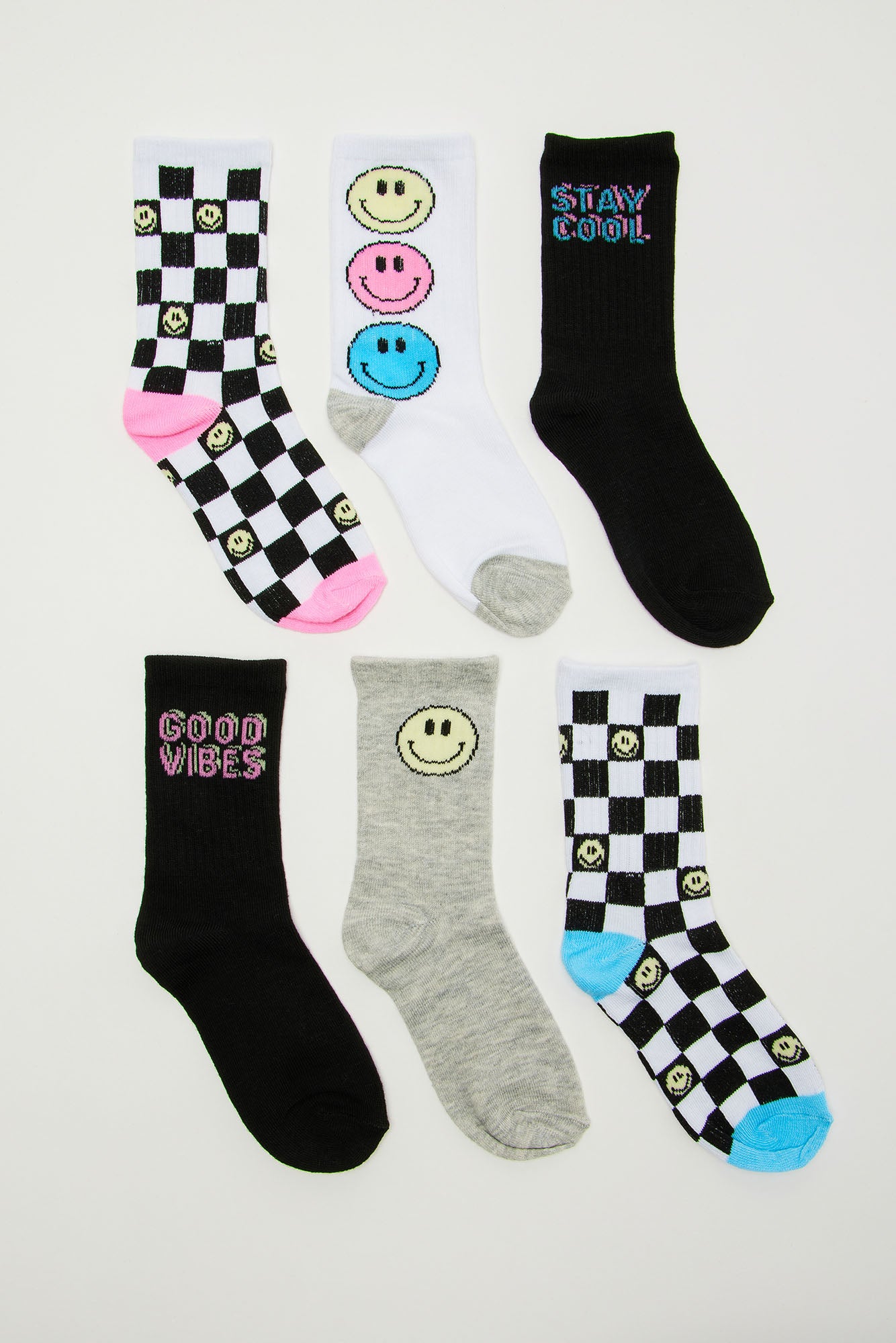 Mini Checkered Smiles 6 Pack Crew Socks