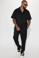 Show Up Short Sleeve Cuban Shirt(Black,S)