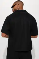 Show Up Short Sleeve Cuban Shirt(Black,S)