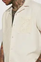 Half Crochet Pattern Short Sleeve Button Up Shirt(Cream,S)
