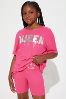 Mini Queen Of The Playground Biker Short Set(Fuchsia,4/5)