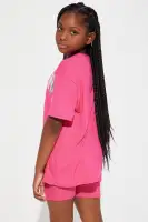 Mini Queen Of The Playground Biker Short Set(Fuchsia,4/5)