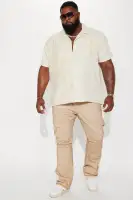 Half Crochet Pattern Short Sleeve Button Up Shirt(Cream,S)