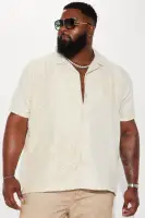 Half Crochet Pattern Short Sleeve Button Up Shirt(Cream,S)