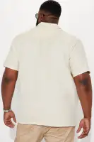 Half Crochet Pattern Short Sleeve Button Up Shirt(Cream,S)