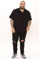 Dawson Relaxed Short Sleeve Cuban Collar Shirt(Black,S)