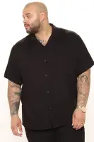 Dawson Relaxed Short Sleeve Cuban Collar Shirt(Black,S)
