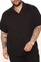 Dawson Relaxed Short Sleeve Cuban Collar Shirt(Black,S)
