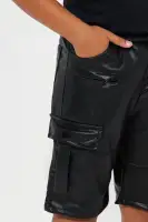 Mini Faux Leather Multi Pocket Short(Black,8)