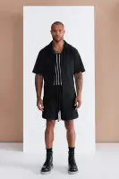Show Up Short Sleeve Cuban Shirt(Black,S)